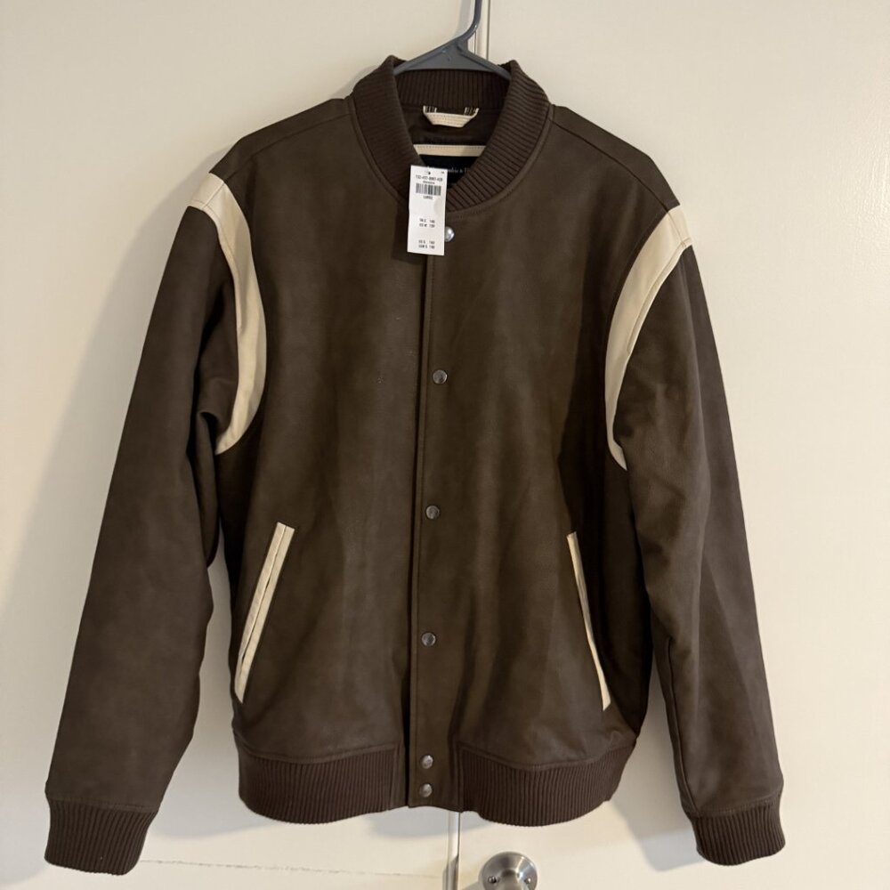 Abercrombie Brown & Cream Leather Jacket Large (NWT)